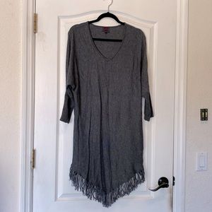 Colourworks Sweater Dress Long Fringe Bottom V-Neck Charcoal Gray Rayon/Wool